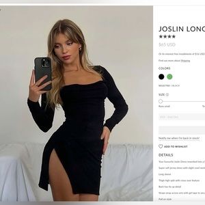 TIGER MIST black mini dress long sleeve and slit.Size M